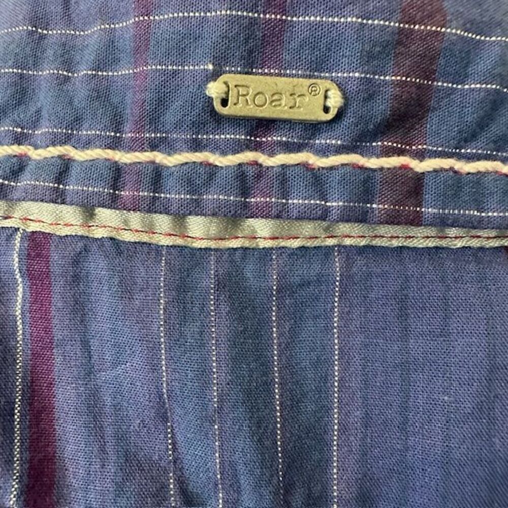 Roar Embroidered Western Plaid Shirt Orange Rhinestone Embellished Button Up Med - Picture 10 of 15